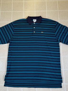 Lacoste Short Sleeve Blue Stripped Polo Shirt Size XL